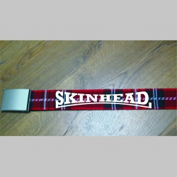 Skinhead -  červeno-bielo-čierny textilný opasok " Škótske káro " so zapínaním na posuvnú kovovú pracku